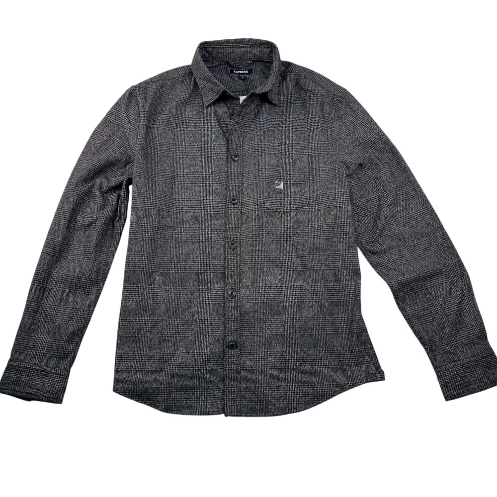 Express Men's Gray Glen Plaid Button Down Shirt Size M Long Sleeve Dark Academia